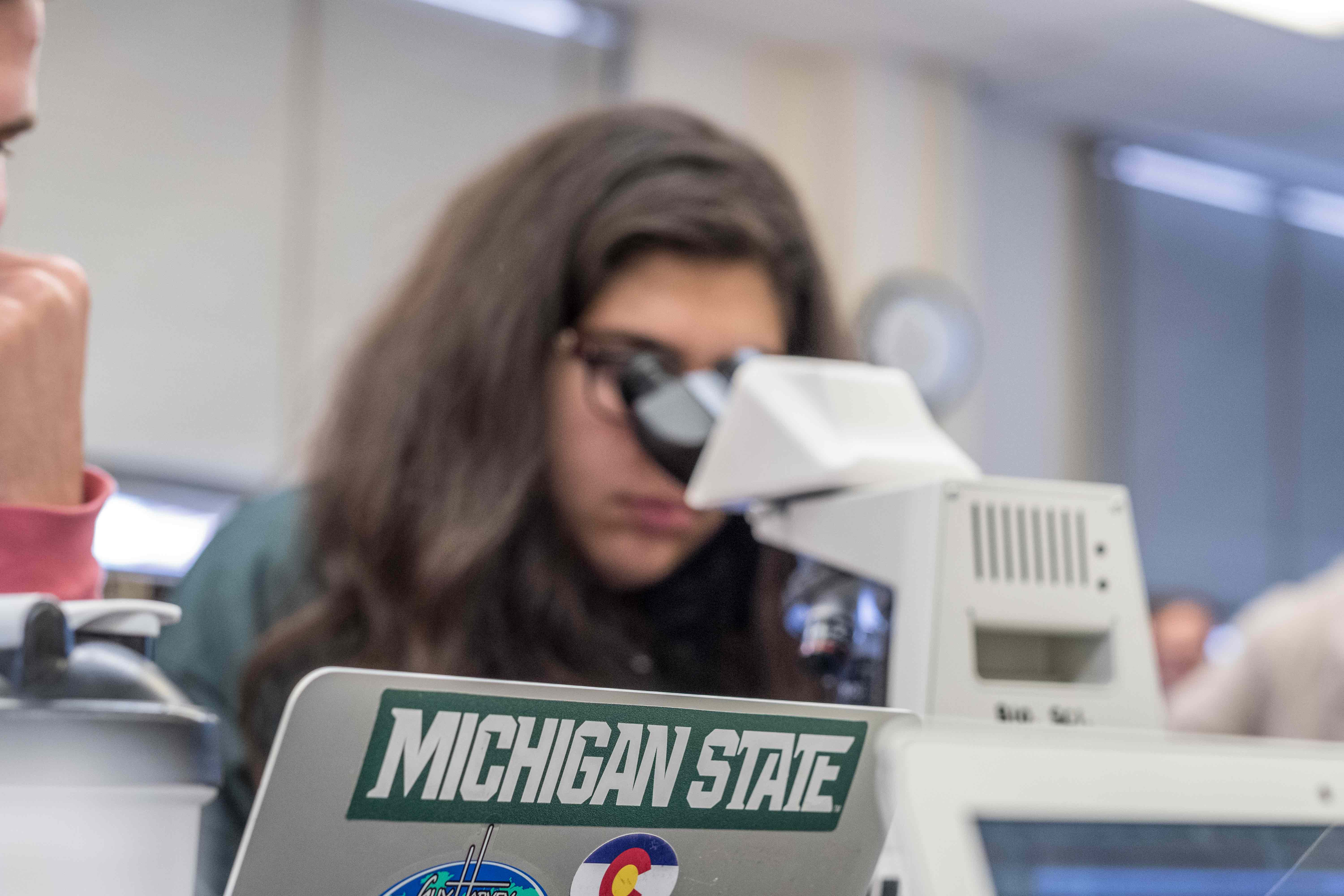 image of student working at microscope